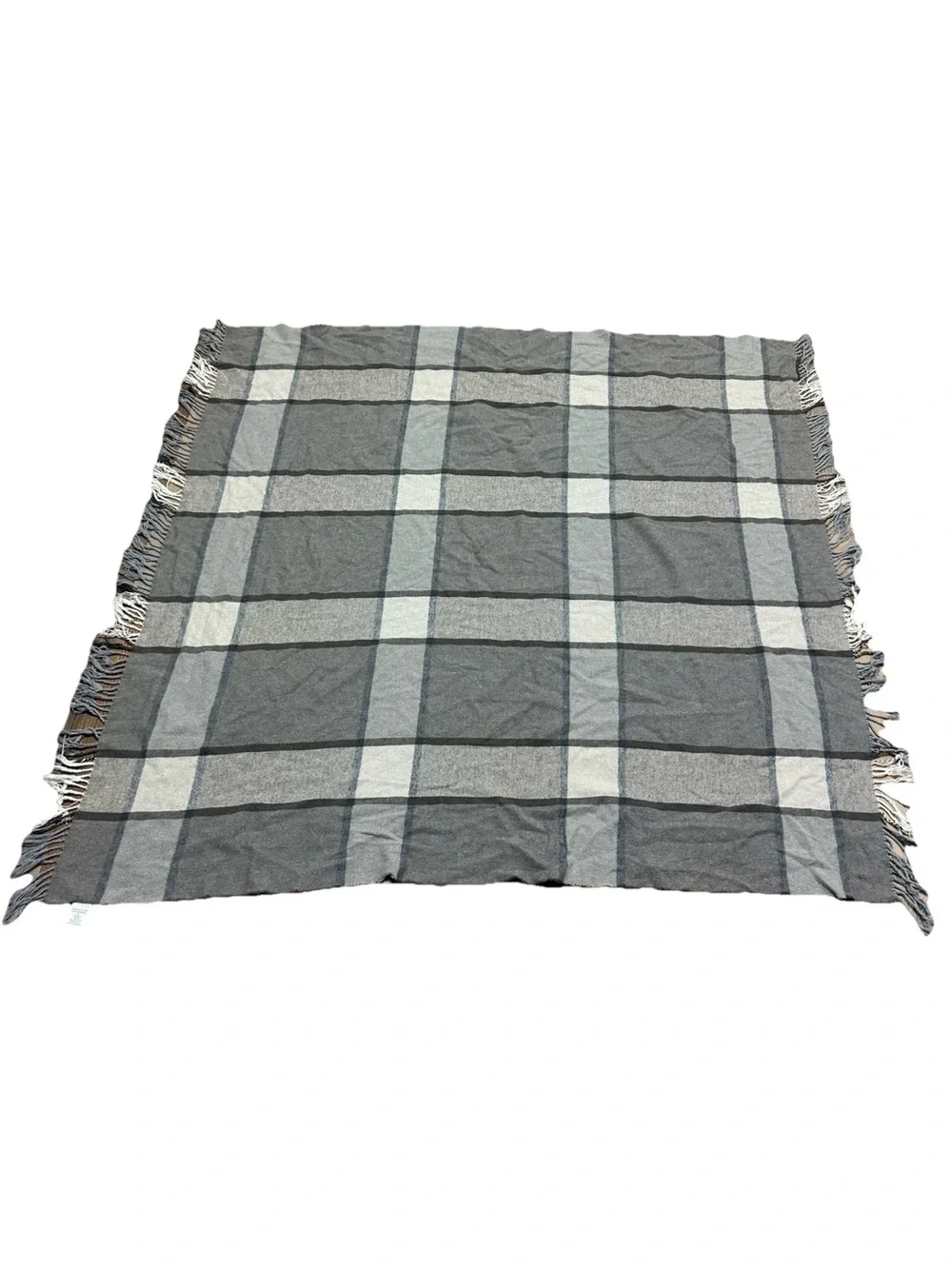 NIDO NOTTE ITALIA Throw Blanket Gray/brown Plaid Fringe
